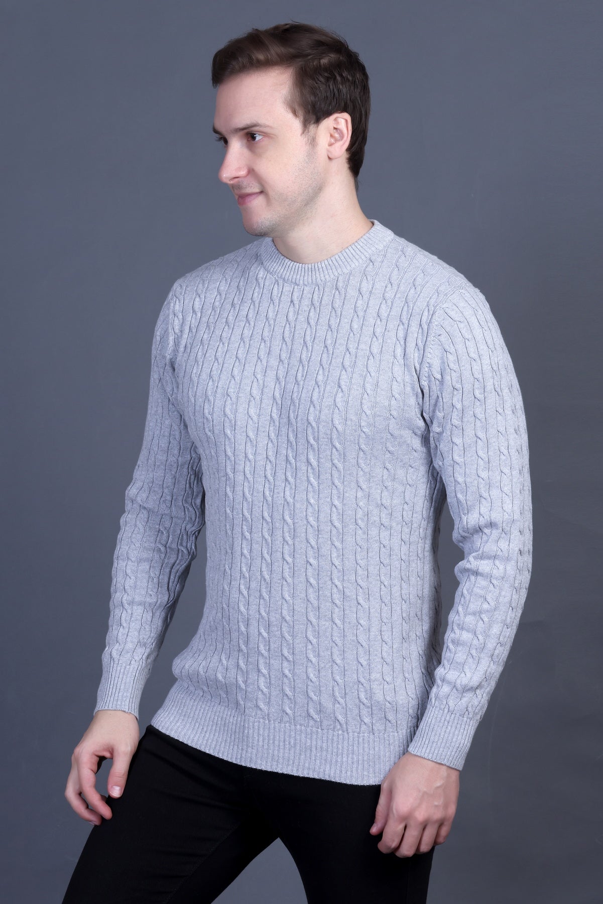 Men Solid Round Neck Grey Sweater