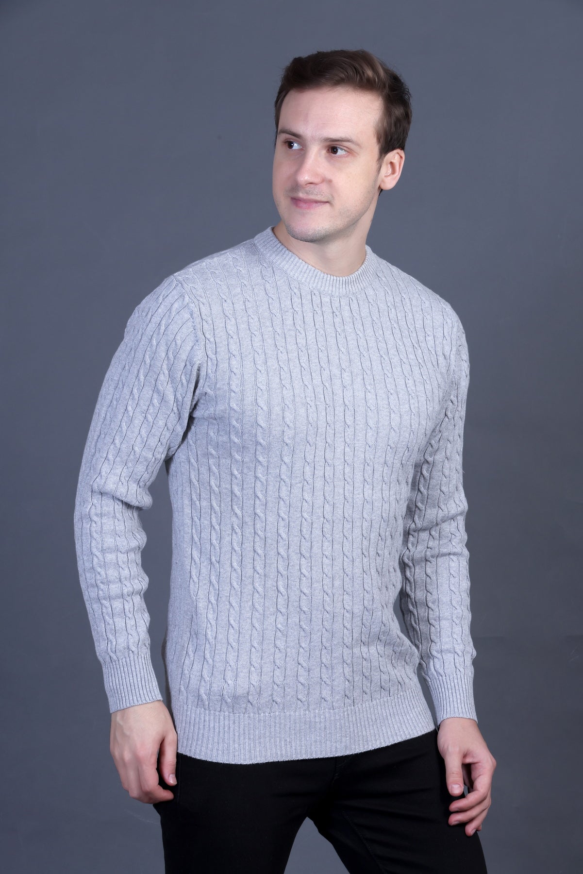 Men Solid Round Neck Grey Sweater