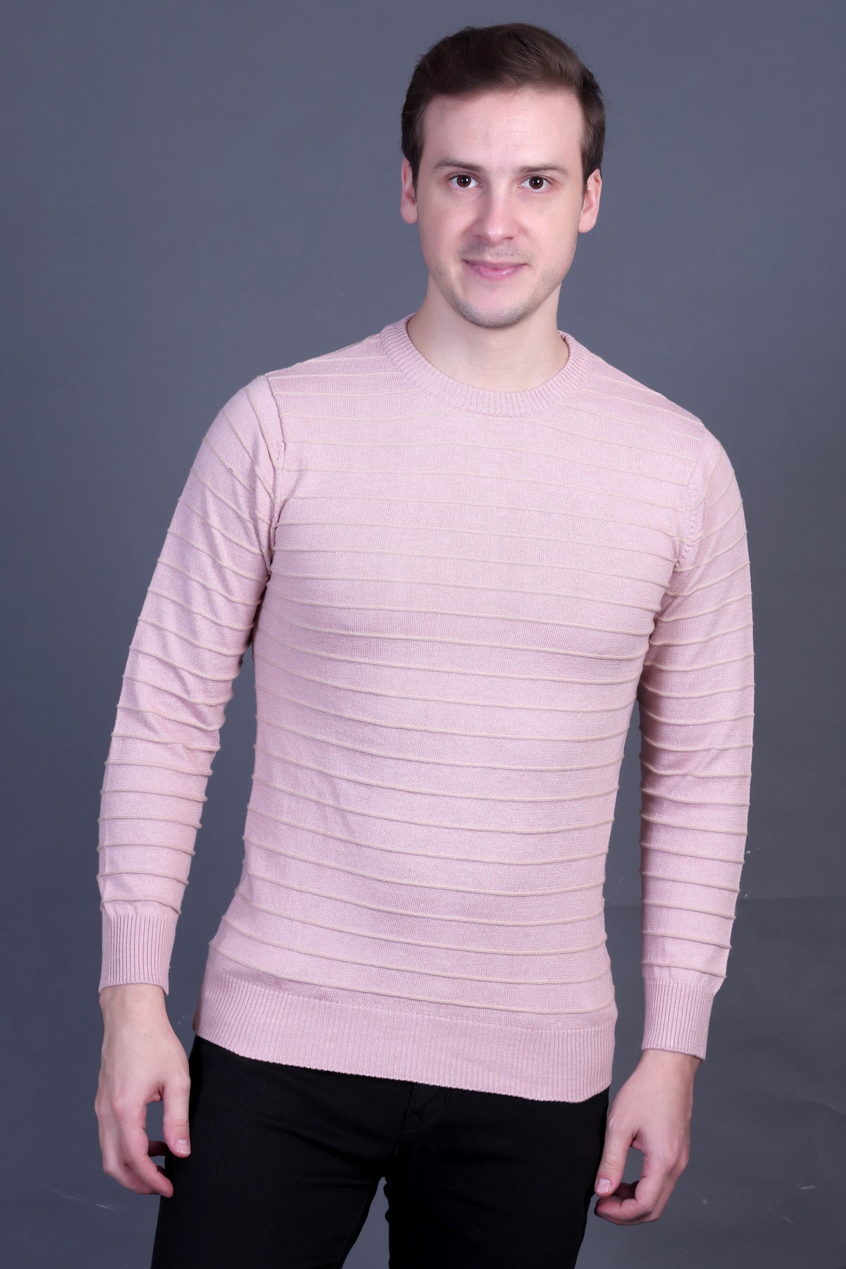 Men Striped Round Neck  Sweater