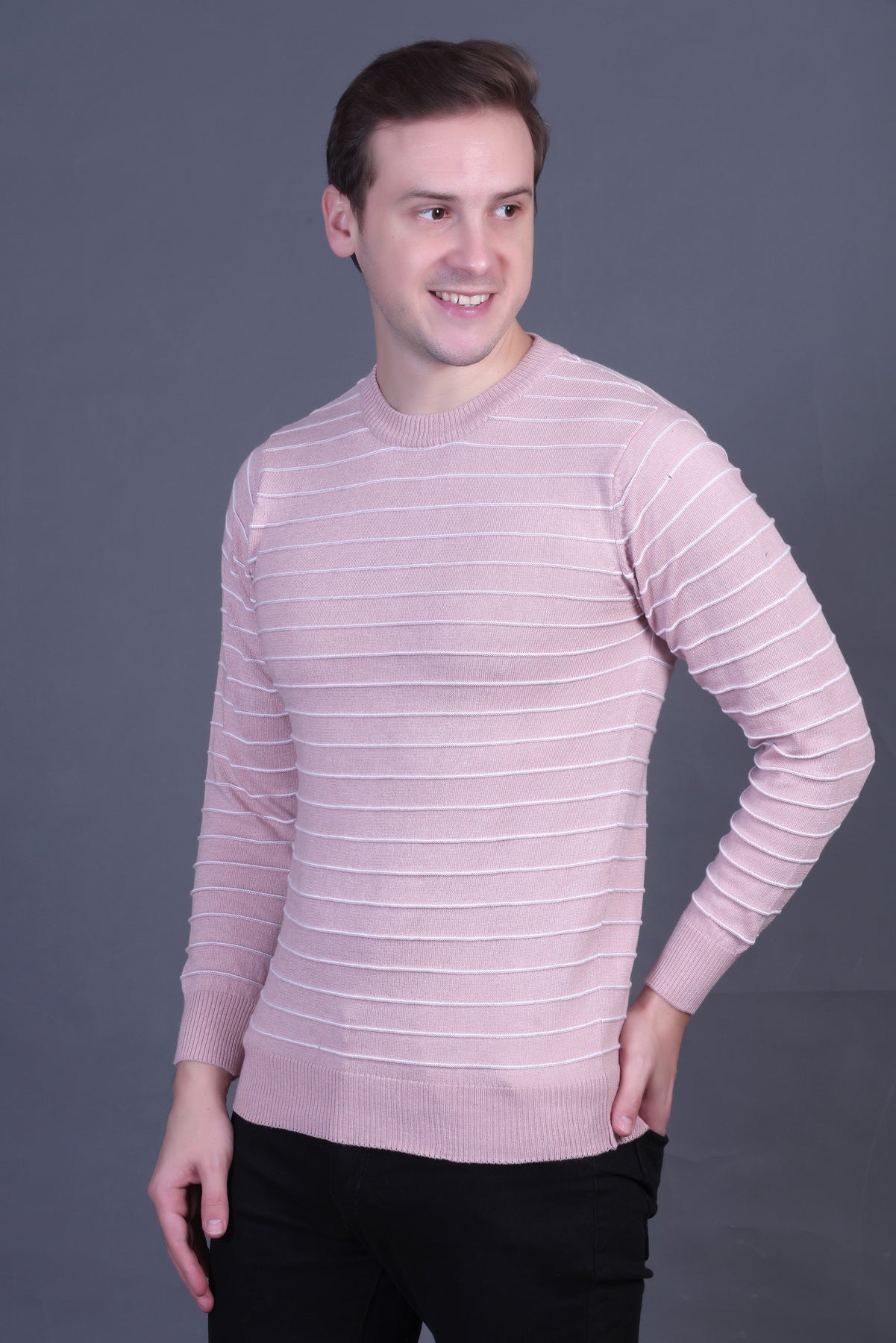 Men Striped Round Neck  Sweater