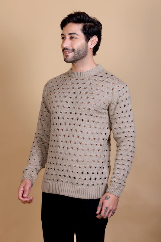 Men Round Neck Camel Sweater
