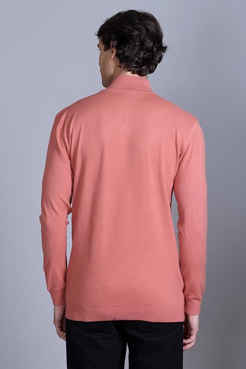 Men’s Self Design High Neck Peach Sweater