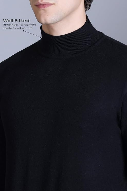 Men’s Self Design High Neck Black Sweater