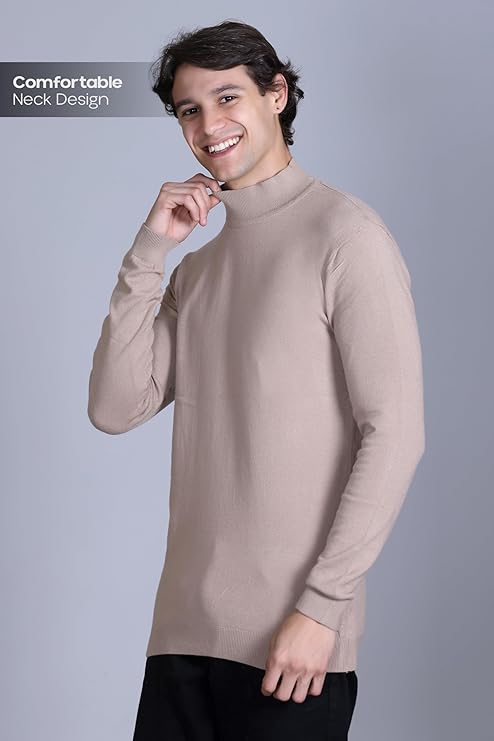 Men’s Self Design High Neck Camel Sweater