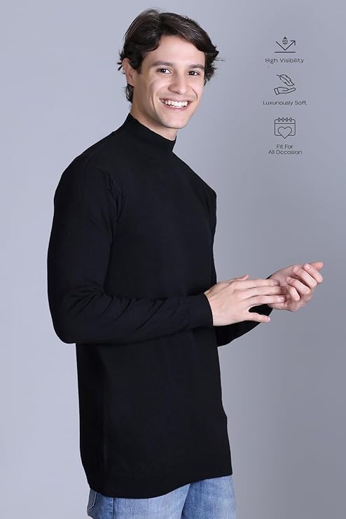 Men’s Self Design High Neck Black Sweater