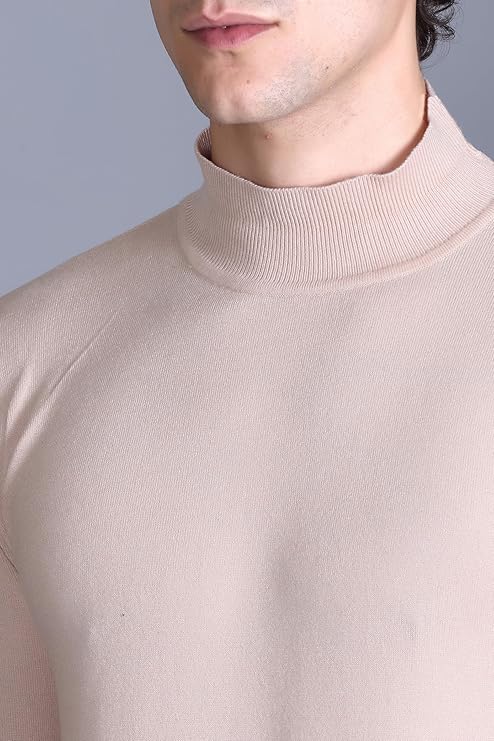Men’s Self Design High Neck Beige Sweater