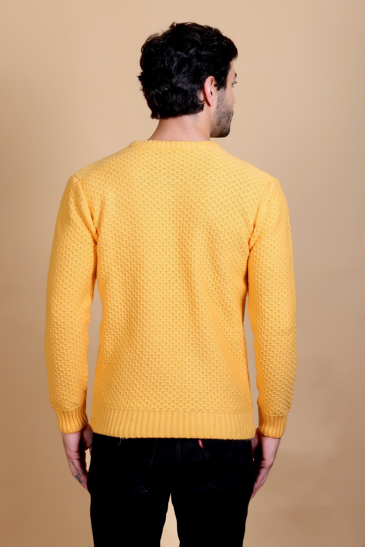 Men Yellow Round Neck Sweater
