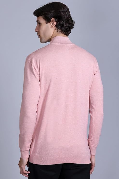 Men’s Self Design High Neck Light Pink Sweater