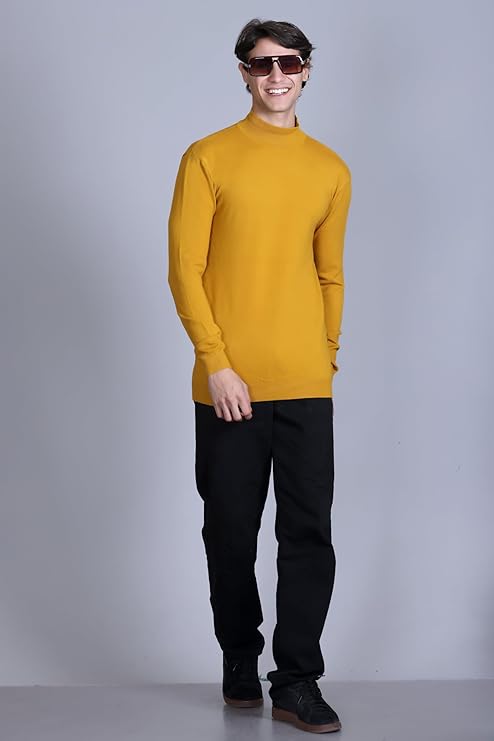 Men’s Self Design High Neck Mustard Sweater