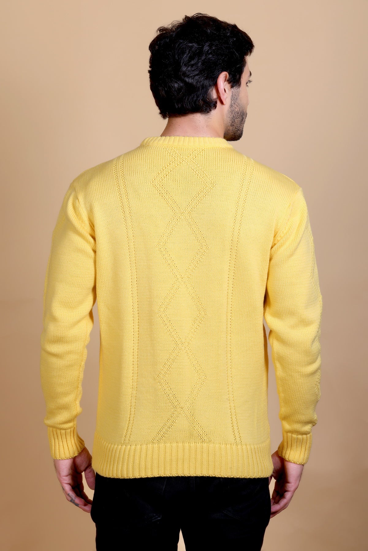 Men Round Neck Yellow Sweater