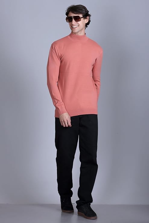 Men’s Self Design High Neck Peach Sweater