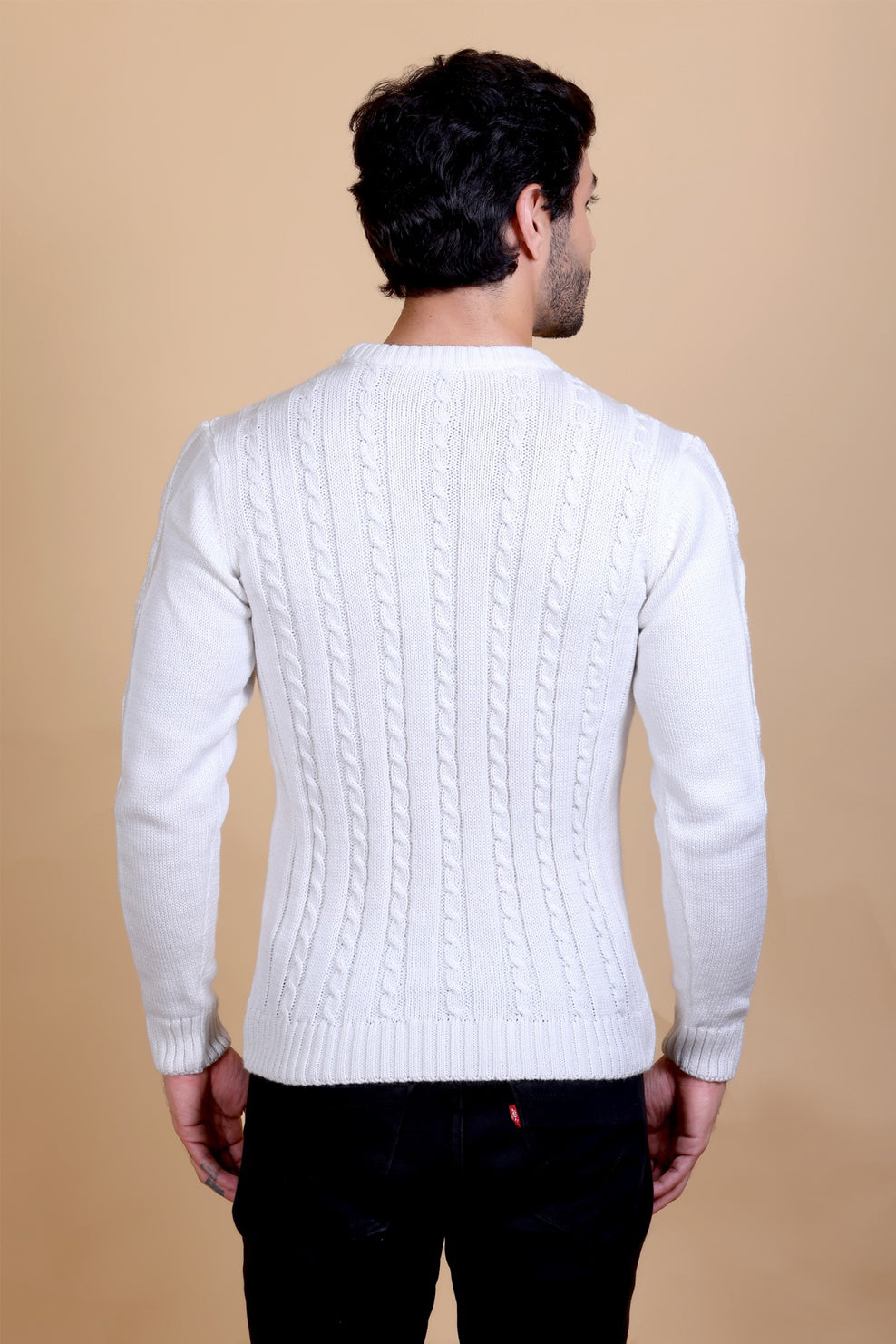 Men's Sweaters Winter wear Branded Round Neck Full Sleeve Woolen Knitted Pullover White