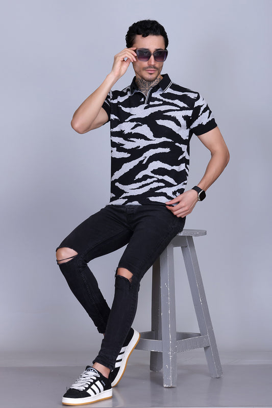 Animal Print Knitted Polo Shirt For Men