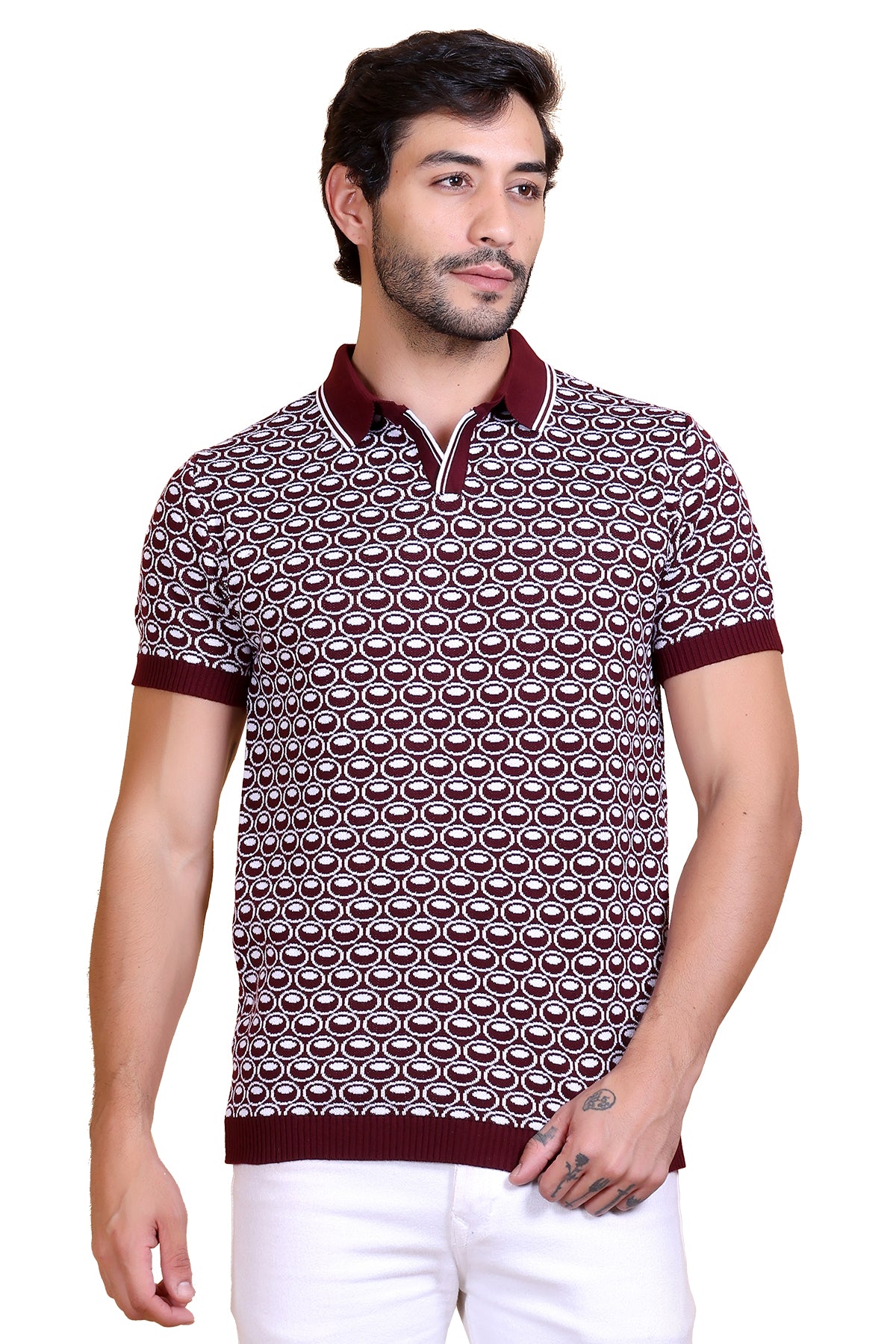 Textured Polo T-Shirts For Men Tan Color