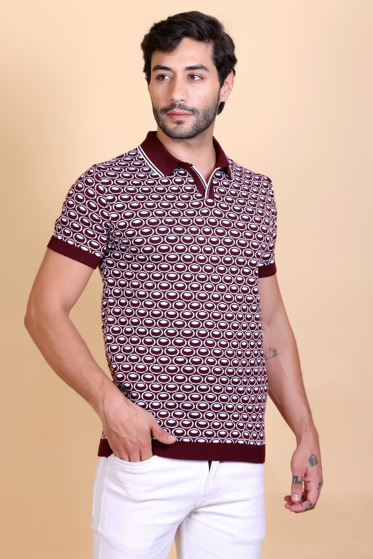 Textured Polo T-Shirts For Men Tan Color