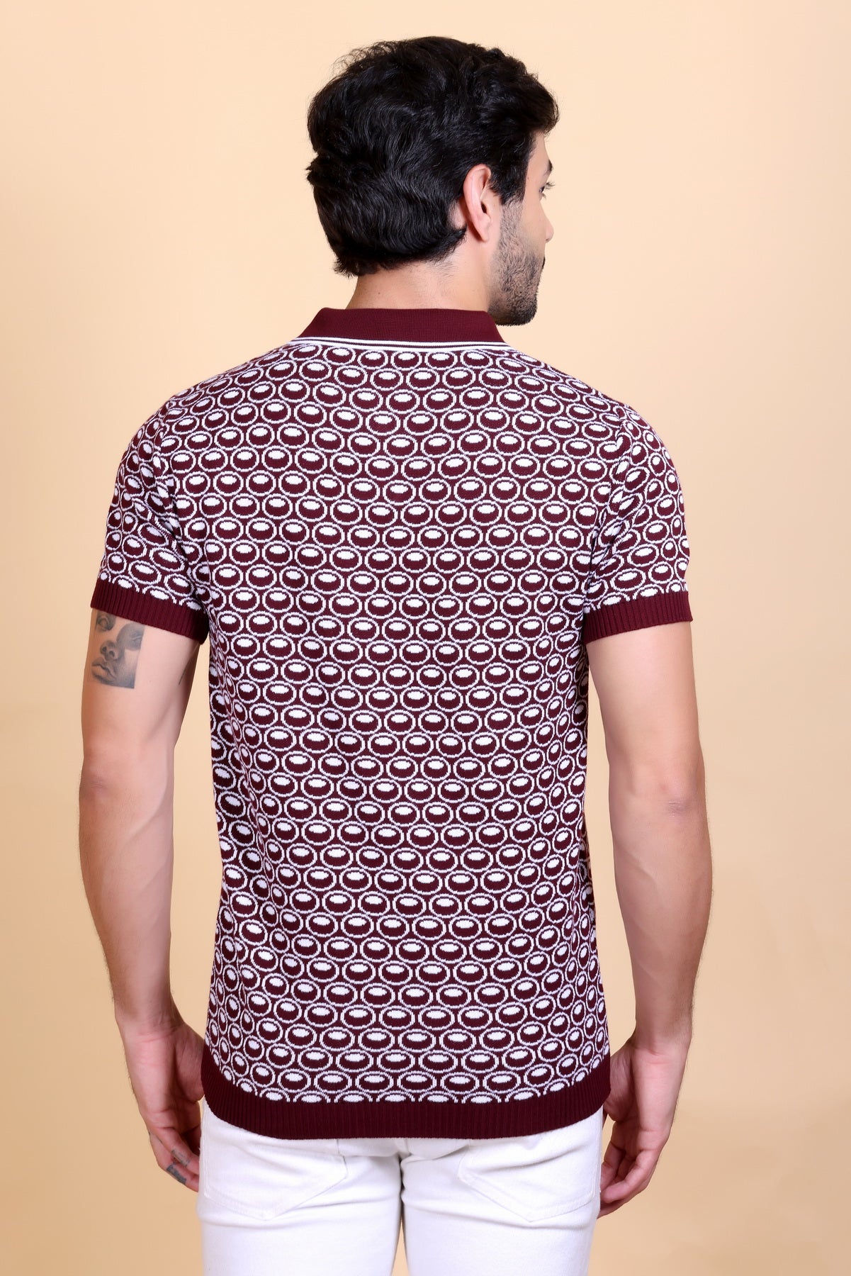 Textured Polo T-Shirts For Men Tan Color