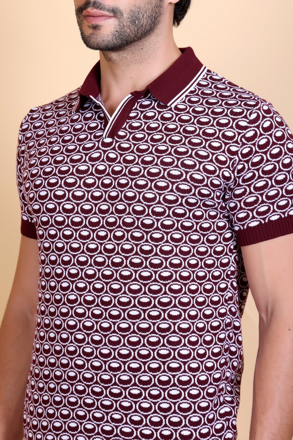 Textured Polo T-Shirts For Men Tan Color