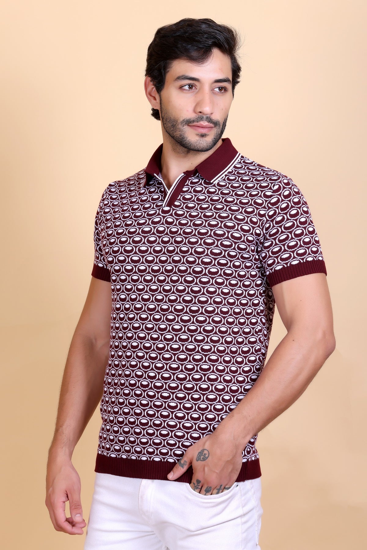 Textured Polo T-Shirts For Men Tan Color