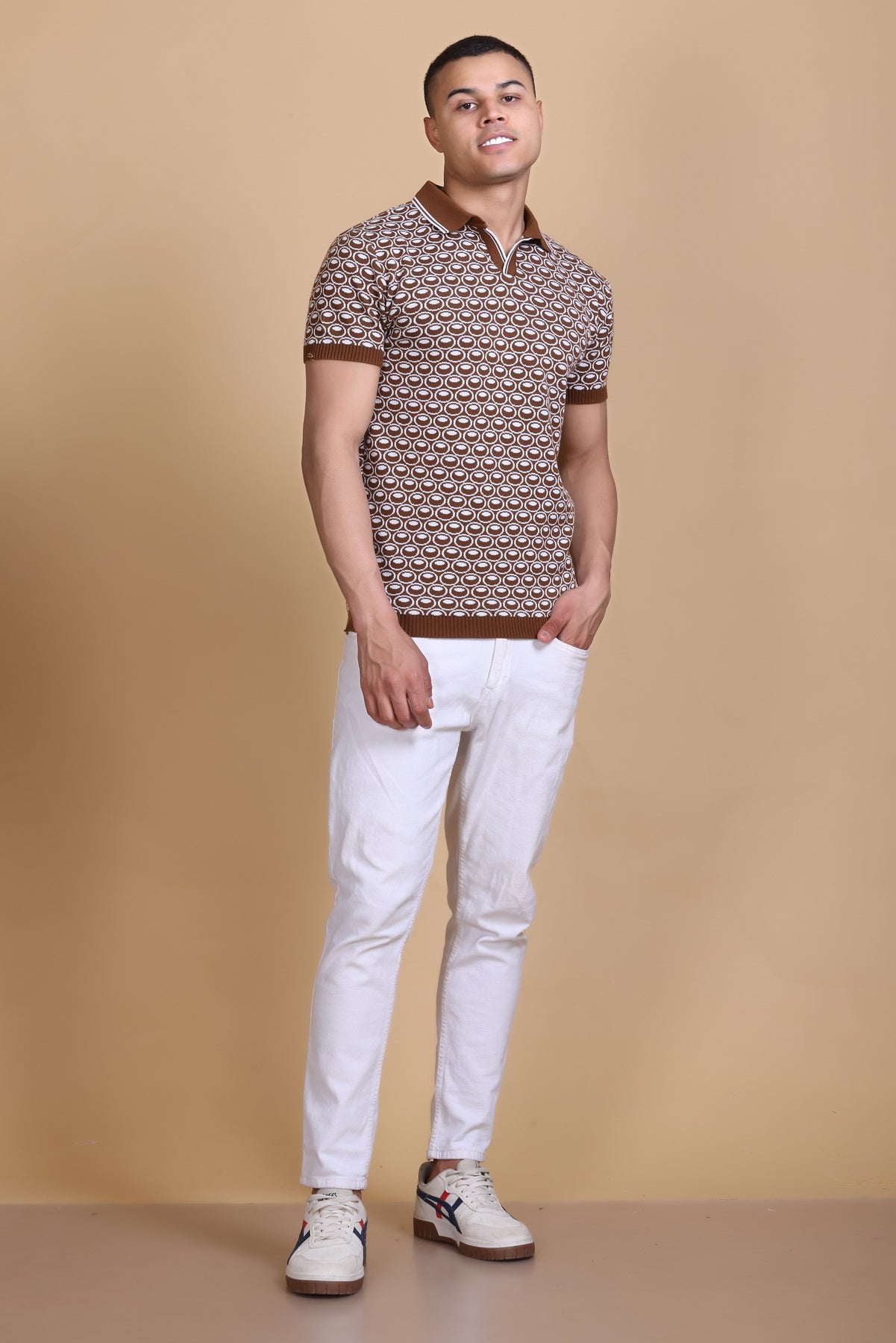 Texture Polo T-Shirts For Men Tan Color