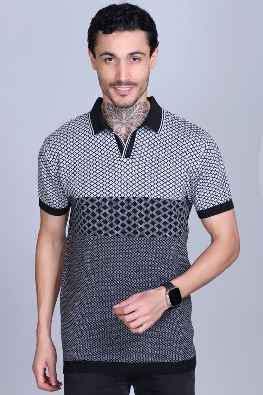 Jacquard Polo T-Shirt Black