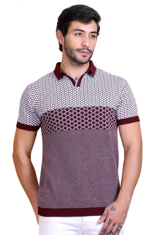 Jacquard Polo T-Shirt Maroon