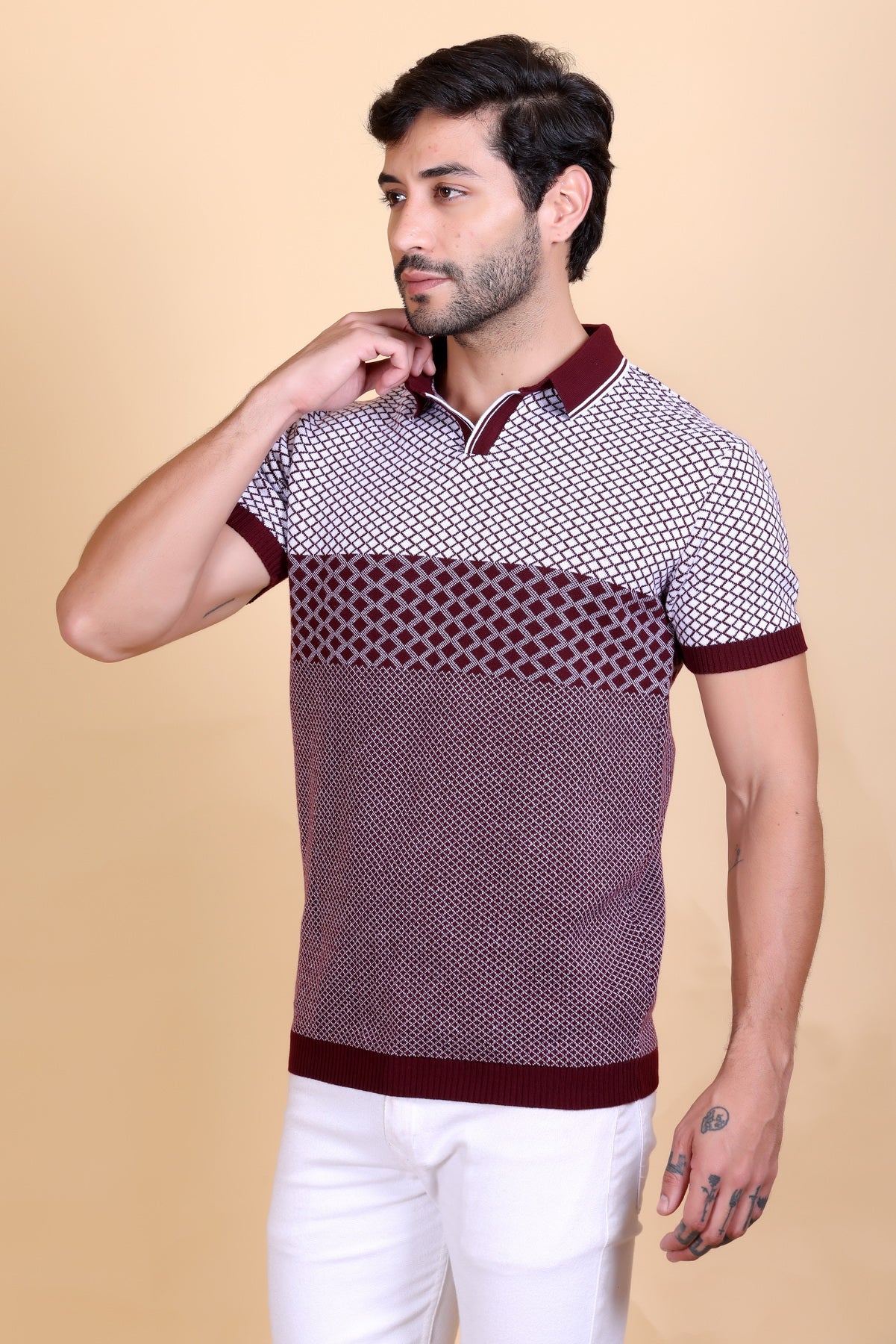 Jacquard Polo T-Shirt Maroon