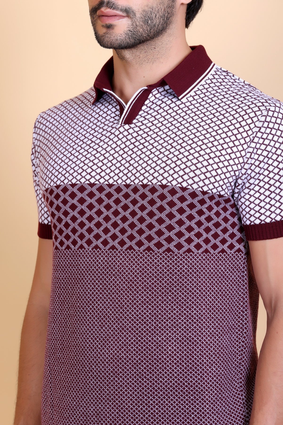Jacquard Polo T-Shirt Maroon