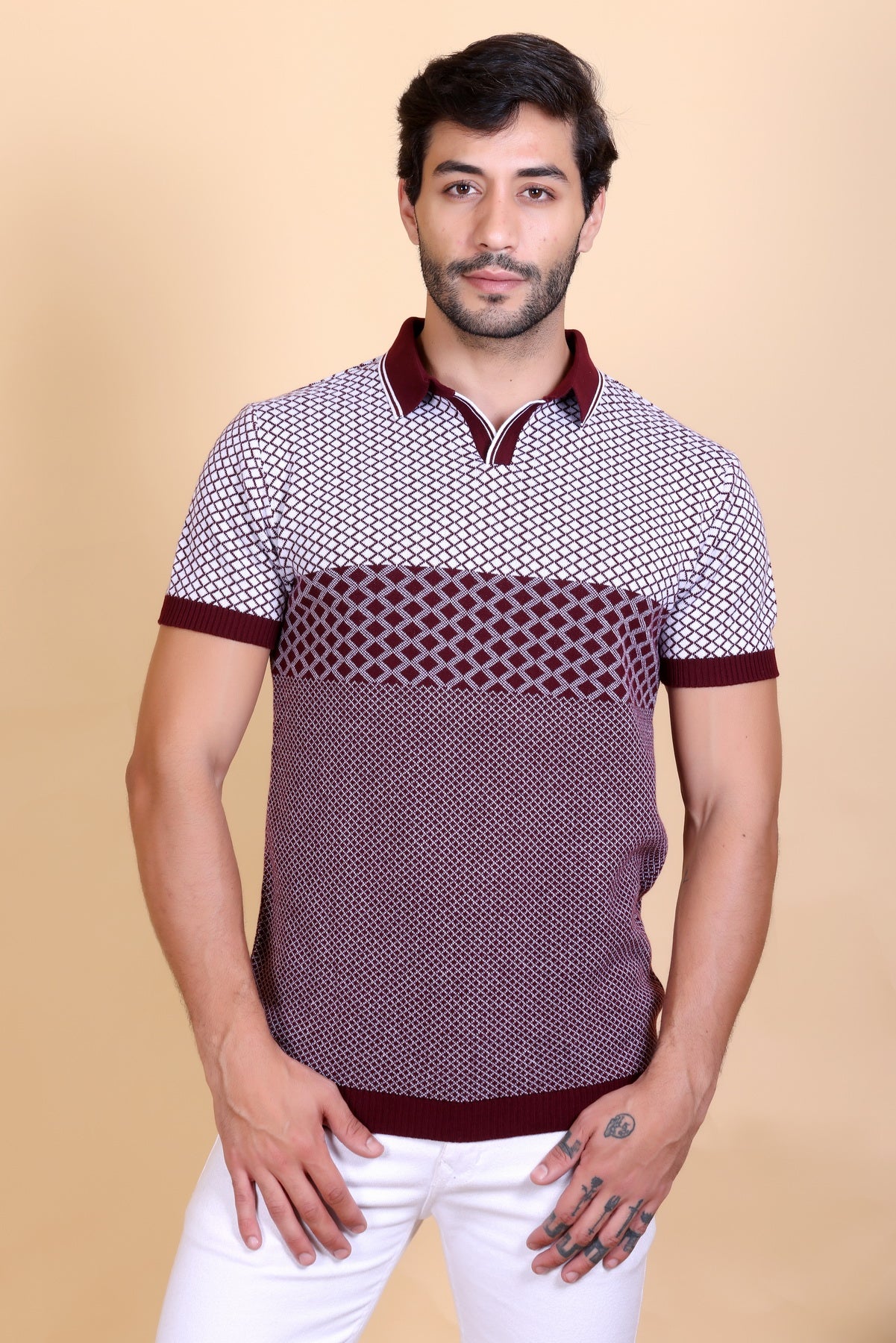 Jacquard Polo T-Shirt Maroon