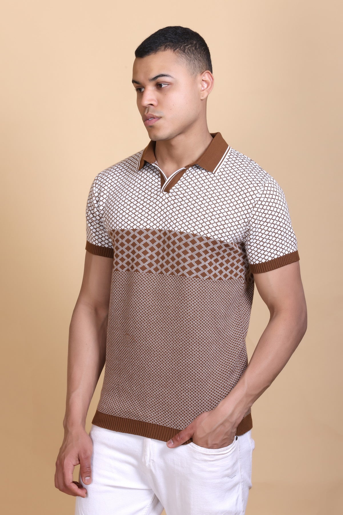 Jacquard Polo T-Shirt Tan