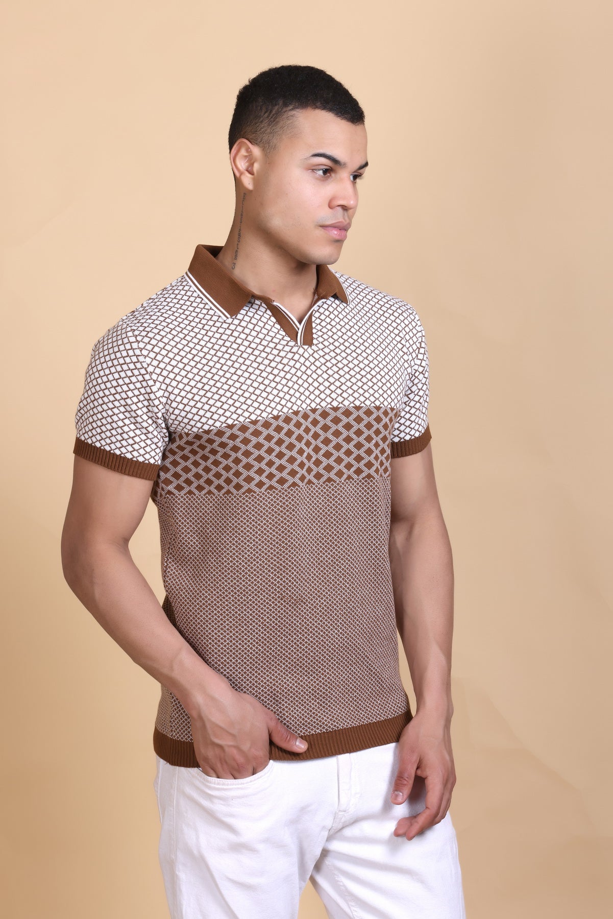 Jacquard Polo T-Shirt Tan