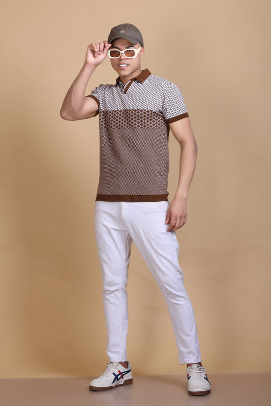Jacquard Polo T-Shirt Tan
