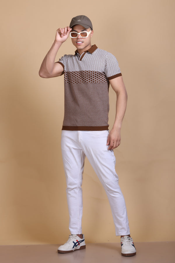 Jacquard Polo T-Shirt Tan