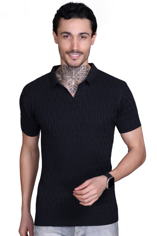 Cabe Knit Polo T-Shirt Men Black
