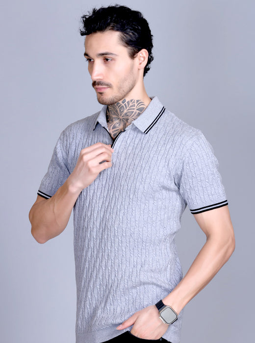 Cabe Knit Polo T-Shirt Men Light Grey
