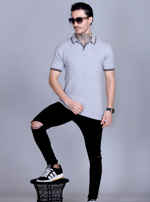 Cabe Knit Polo T-Shirt Men Light Grey alt