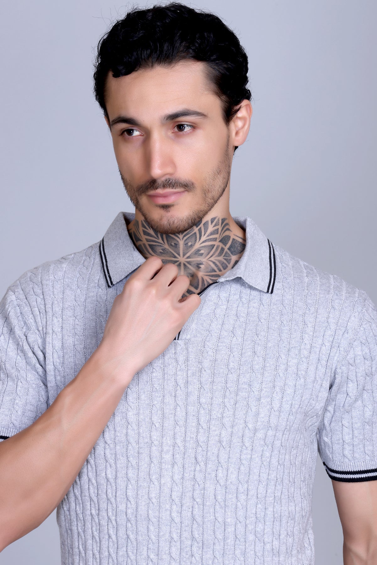 Men Cabe Knit Polo T-Shirt Grey