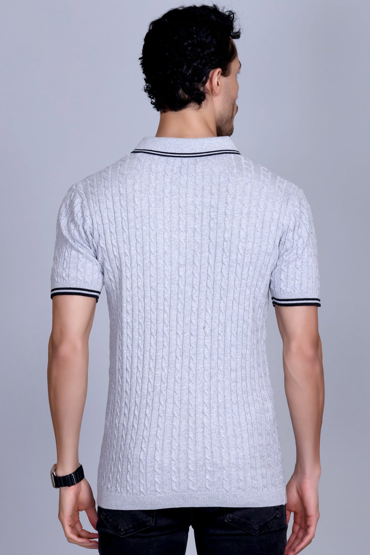 Men Cabe Knit Polo T-Shirt Grey