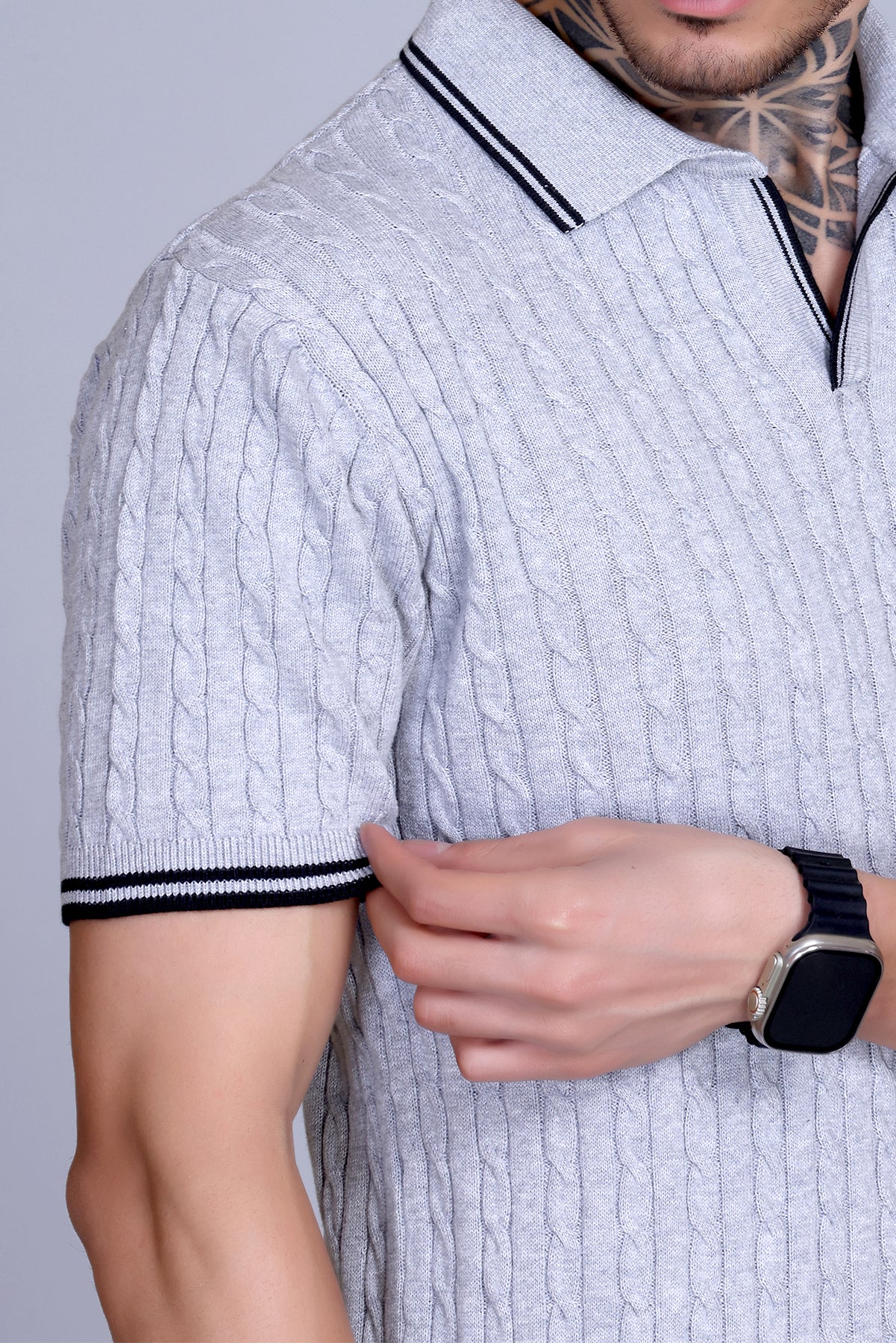 Men Cabe Knit Polo T-Shirt Grey