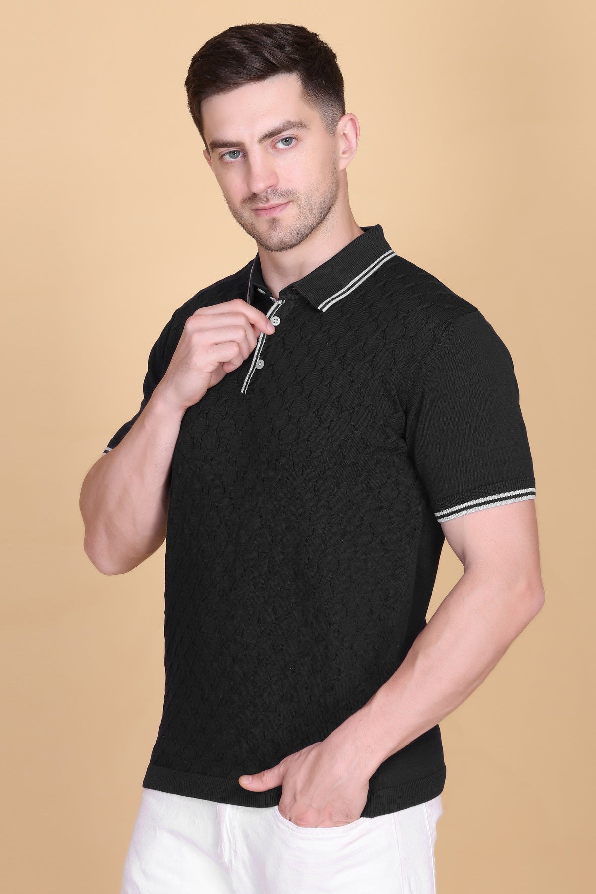 Embedded Texture Polo T-Shirt