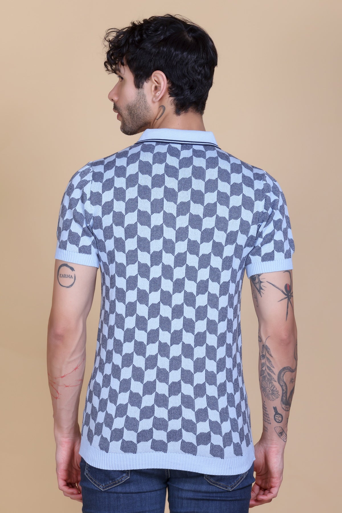 Rib Knit Polo Check Design