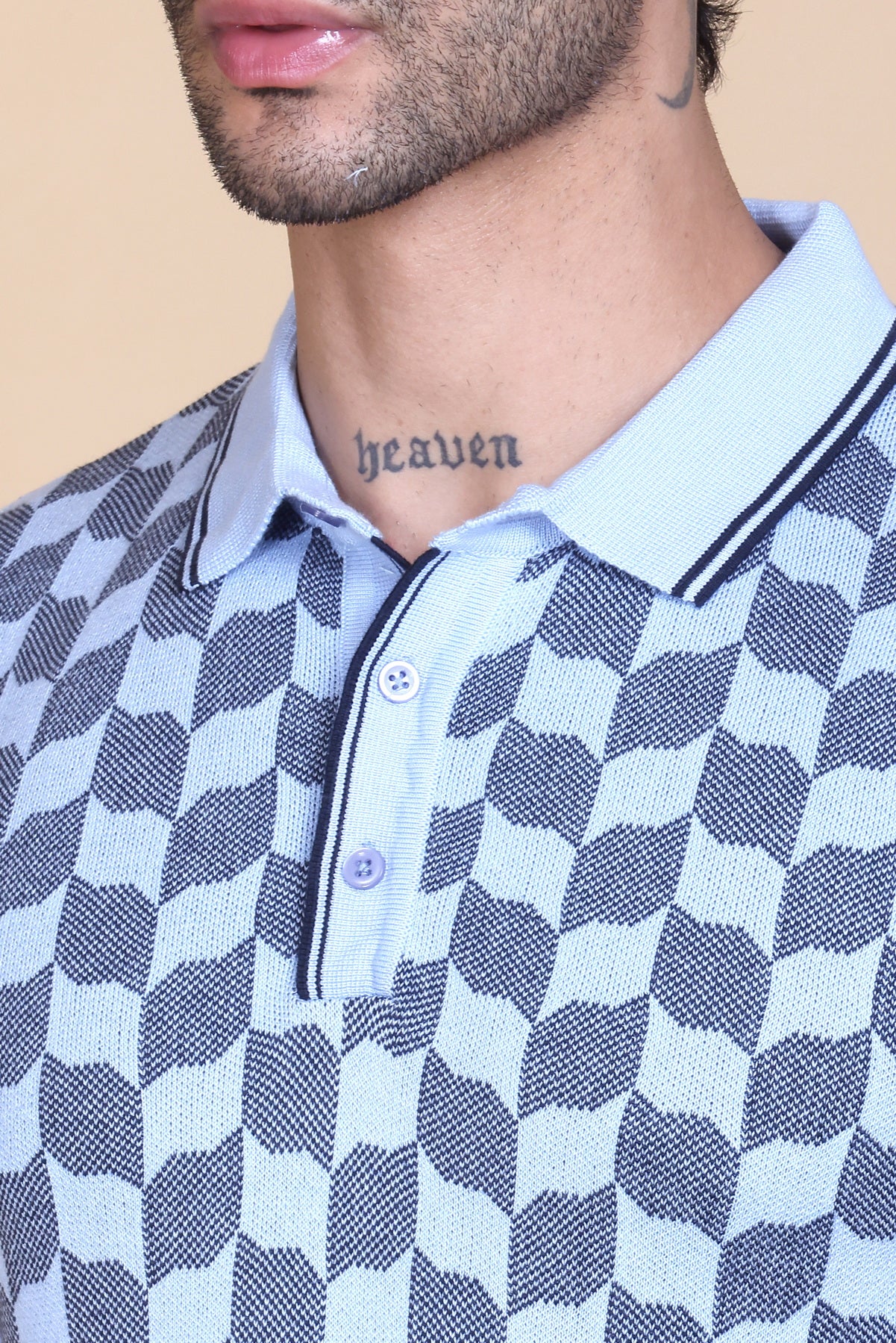 Rib Knit Polo Check Design