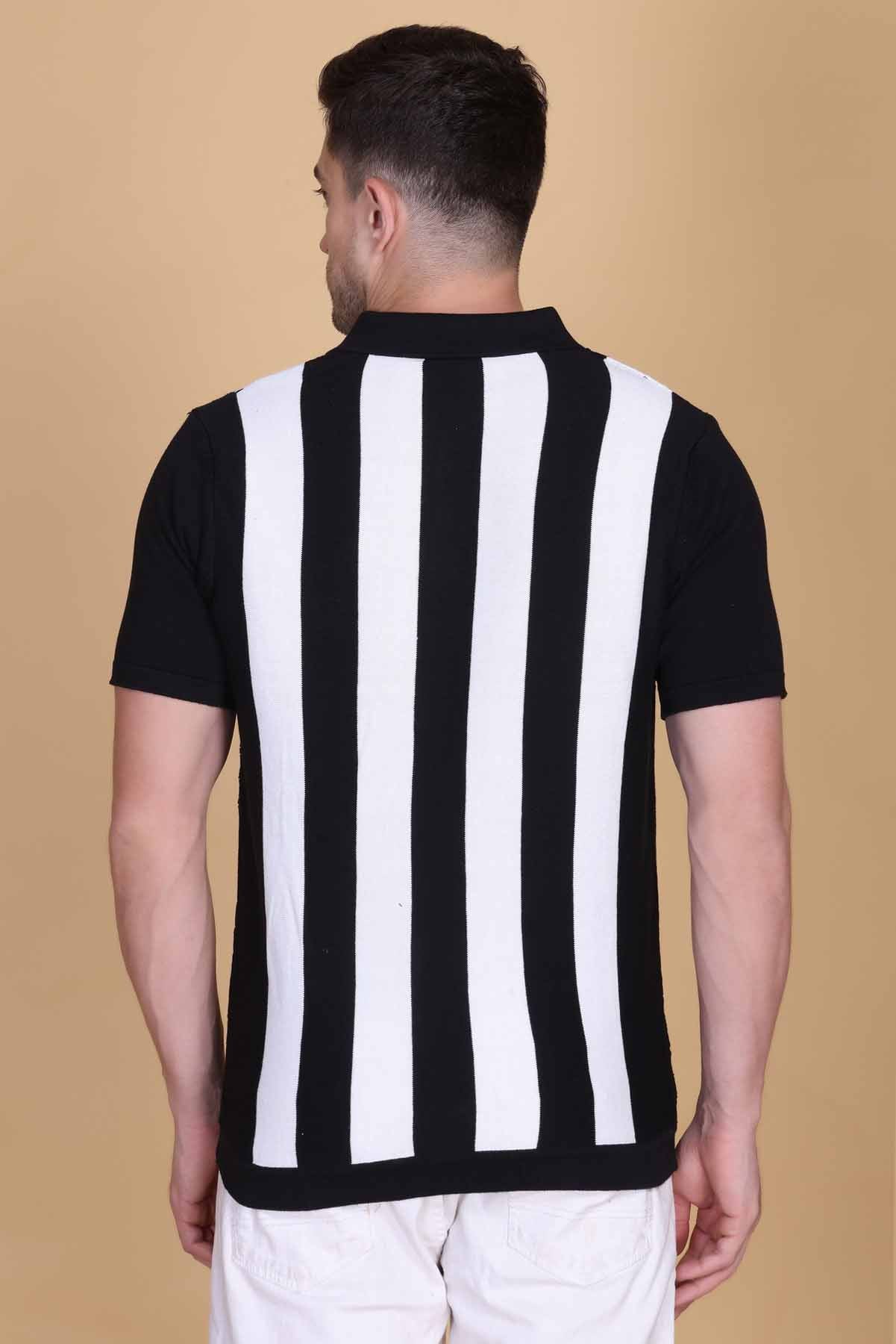 Winter Woolen Knitted Cotton Button Printed tee Black-White