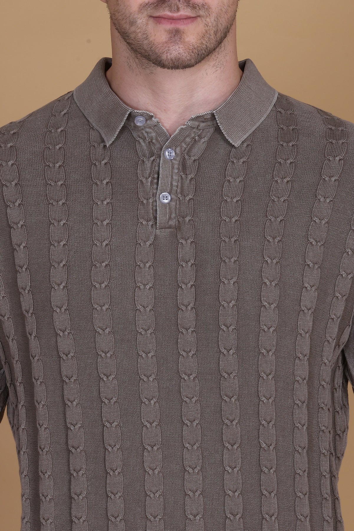 Men's Polo T-Shirt | Faded Black Woolen Knitted Cotton Button Tee