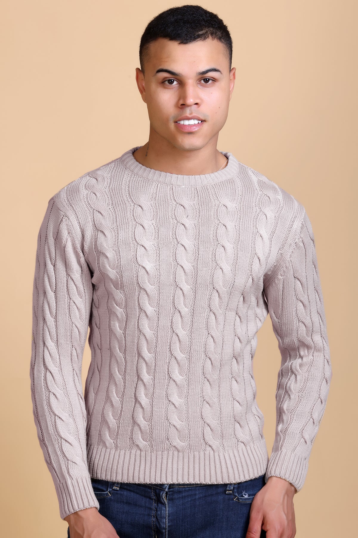 Men Self Design Round Neck Lavender Sweater