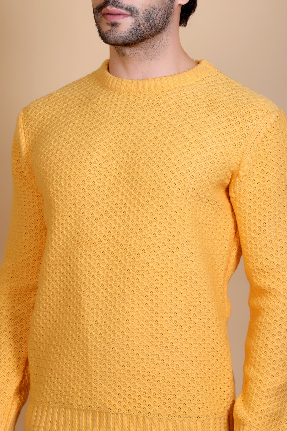 Men Yellow Round Neck Sweater