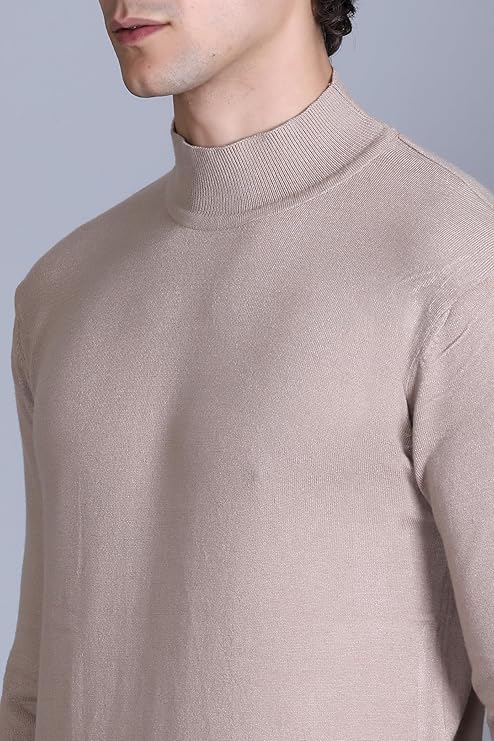Men’s Self Design High Neck Camel Sweater