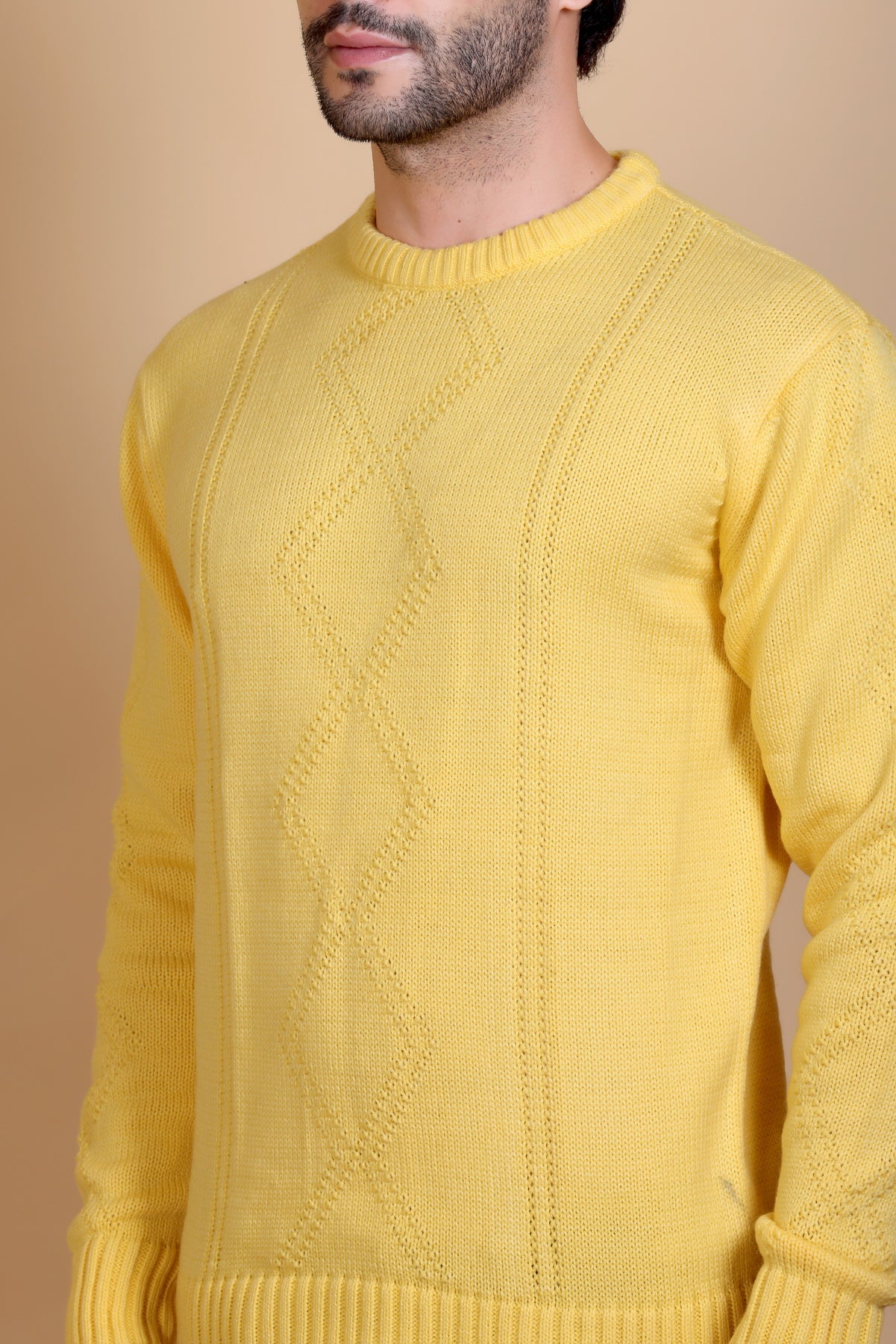 Men Round Neck Yellow Sweater