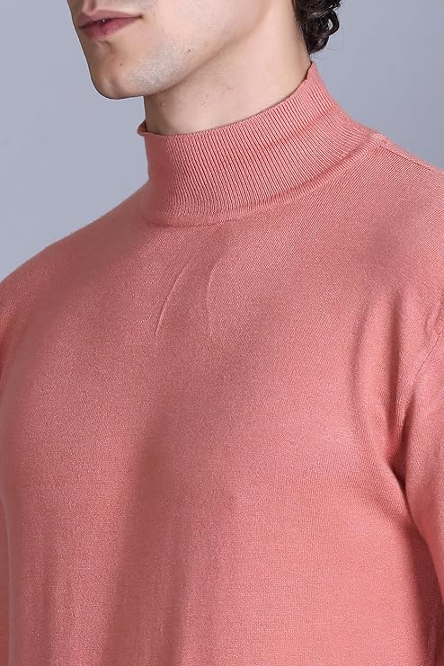 Men’s Self Design High Neck Peach Sweater