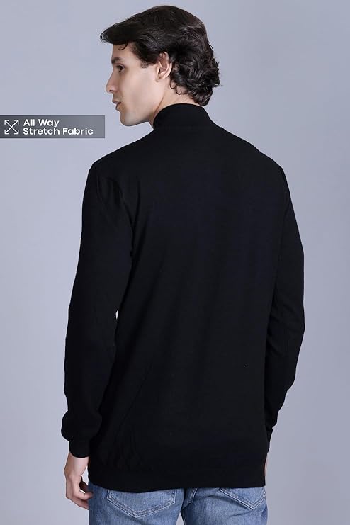 Men’s Self Design High Neck Black Sweater