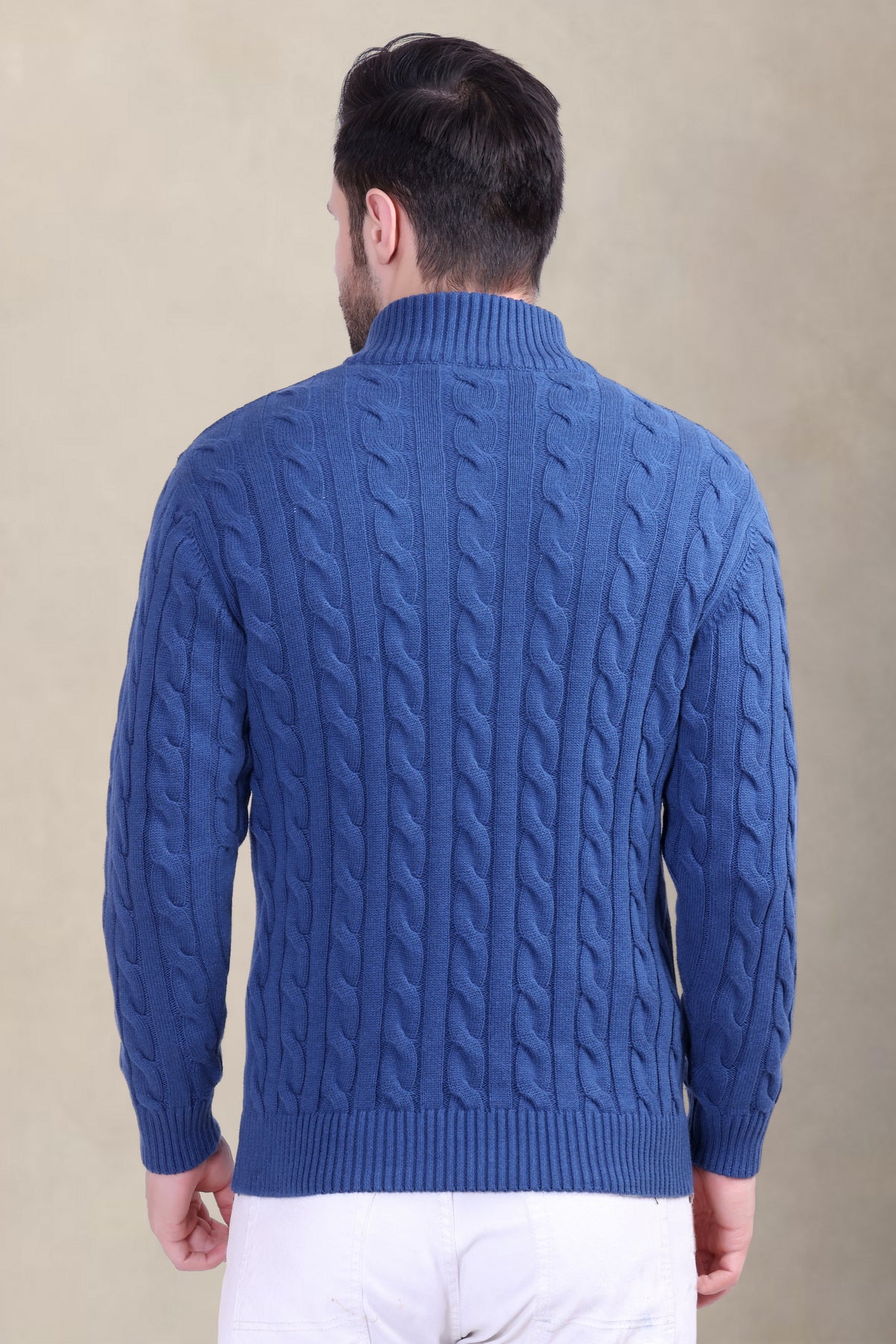 Men’s Blue Cable Knit Half Zip Sweater